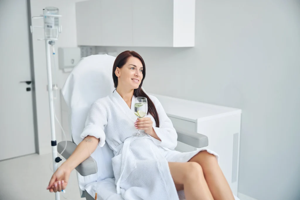 Woman relaxed while getting IV Therapy | Skin N Tox Aesthetics | Meridian ID